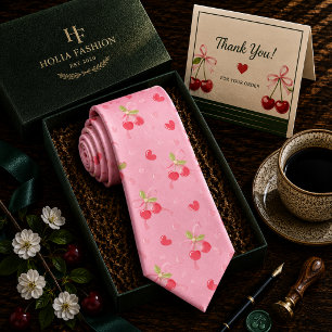 Sweet Red Cherry Pattern Neck Tie