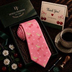 Sweet Red Cherry Pattern Neck Tie