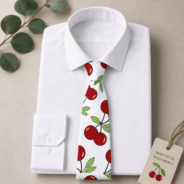 Sweet Red Cherry Pattern Neck Tie (Creator Uploaded)