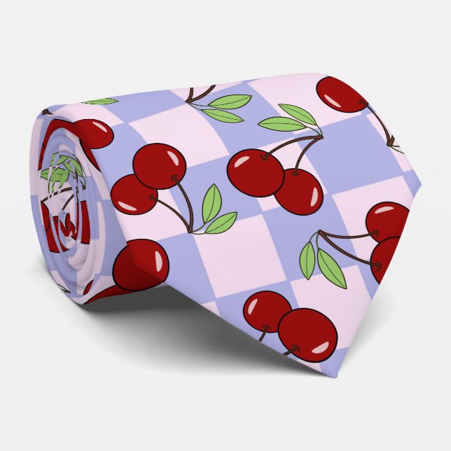 Sweet Red Cherry Pattern Neck Tie (Rolled)