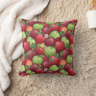 Sweet Red & Crisp Green Apple Patch Throw Pillow