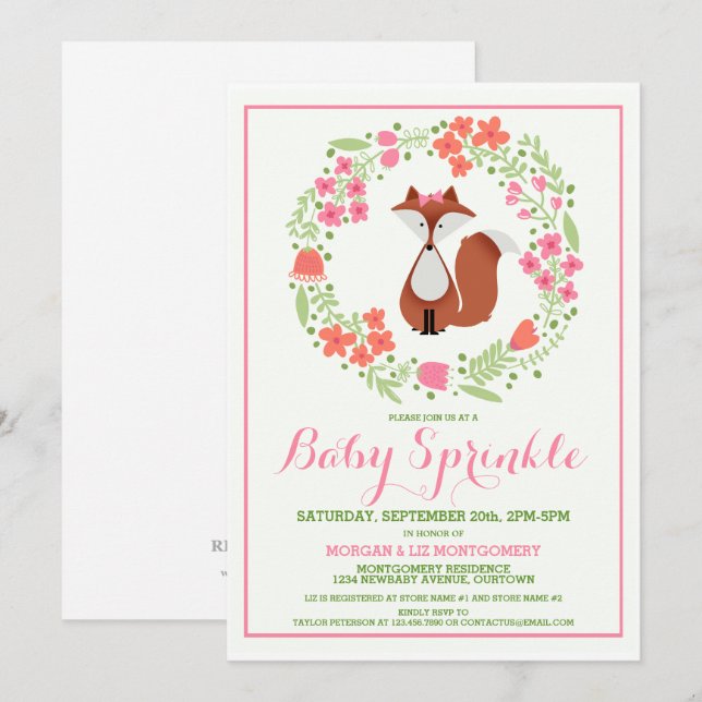 Sweet Red Fox Baby Sprinkle Invitation (Front/Back)