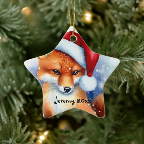 Sweet Red Fox in Snow Ceramic Ornament