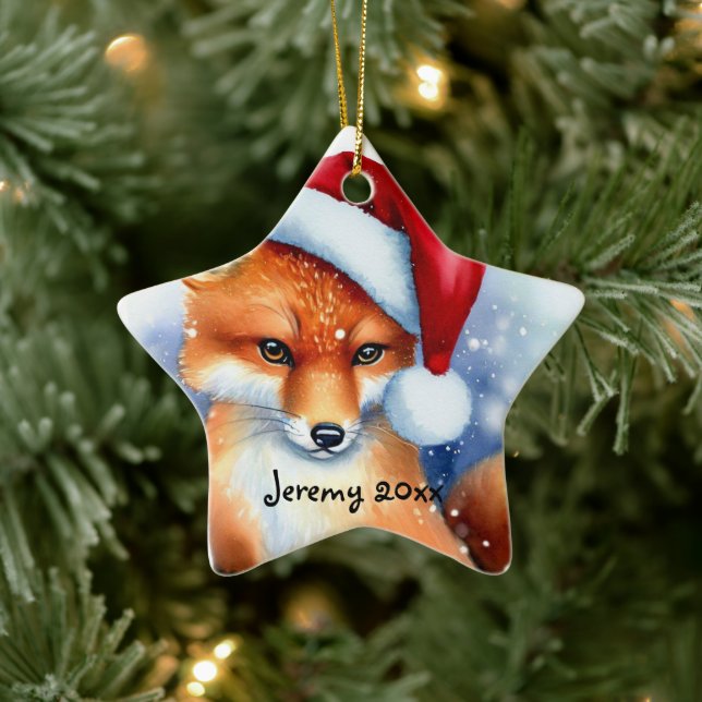 Sweet Red Fox in Snow Ceramic Ornament (Tree)