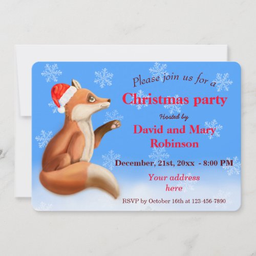 Sweet Red Fox with hat Festive Christmas Party Holiday Card
