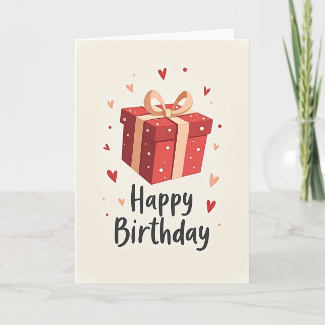 Sweet Red Gift Birthday Card (Front)