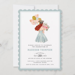 Sweet Red Headed Girl Watercolor Graduation Invitation