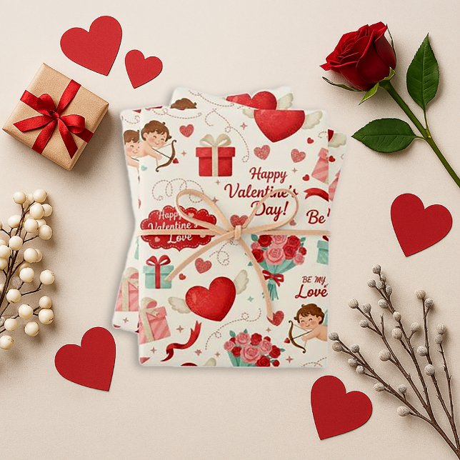 Sweet Red Heart Valentine Wrapping Paper Sheets (Creator Uploaded)