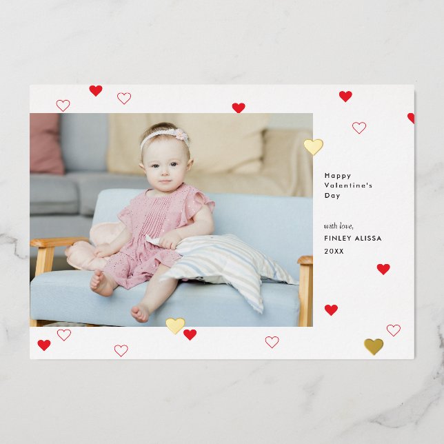 Sweet Red Hearts Happy Valentine's Day Photo Foil Invitation (Front)