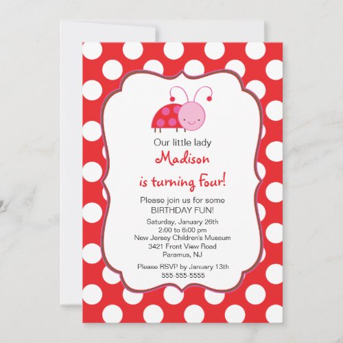 Sweet Red Ladybugs Birthday Invitation