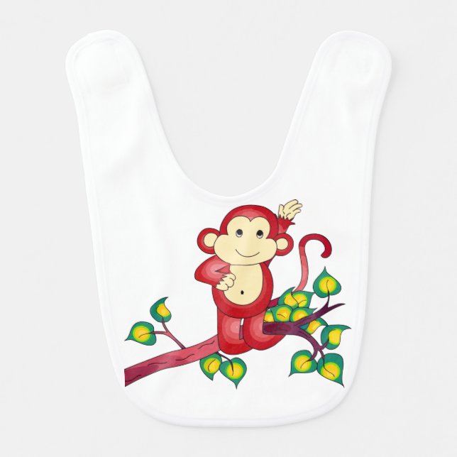 Sweet Red Monkey Animal Baby Bib (Front)