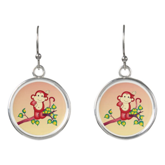 Sweet Red Monkey Animal Drop Earrings (Front)