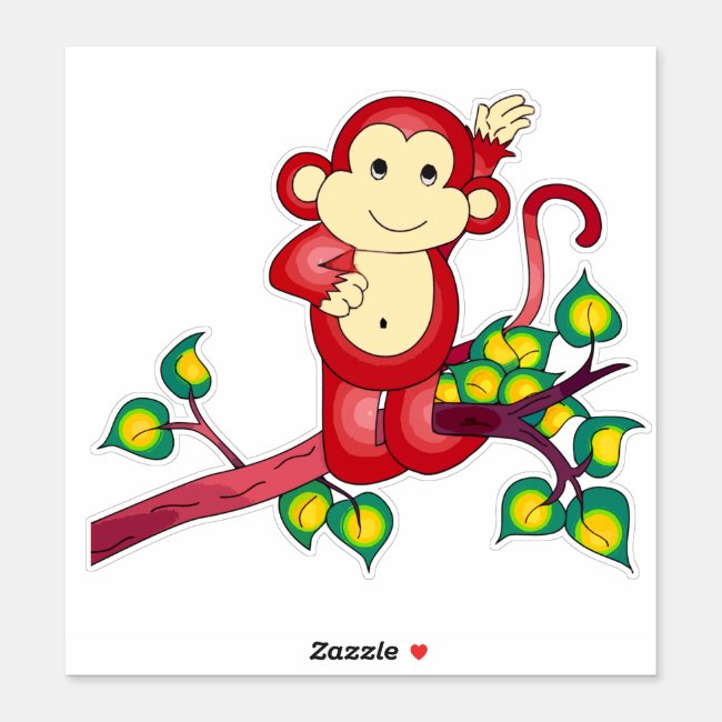 Sweet Red Monkey in Tree Contour Sticker