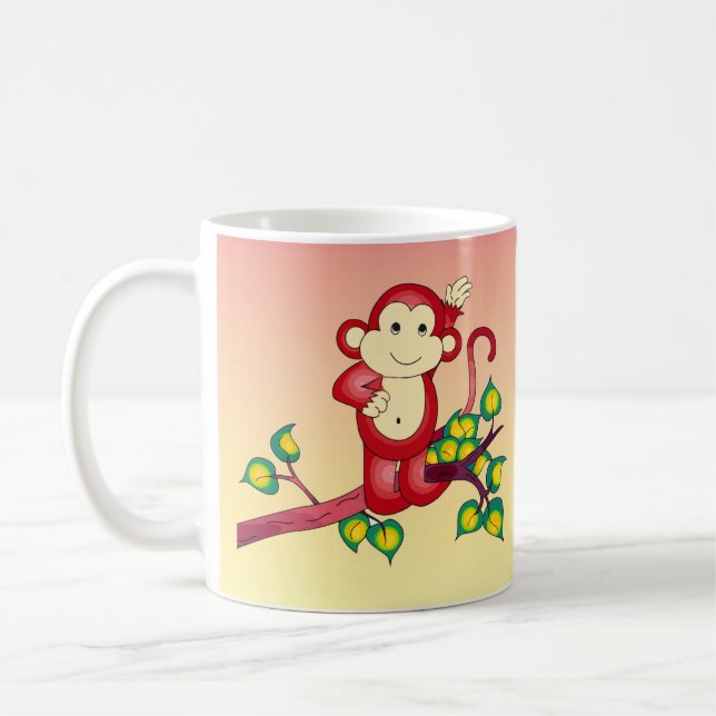 Sweet Red Monkey on Orange and Yellow Animal Mug (Left)