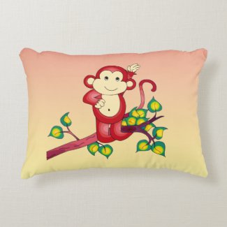 Sweet Red Monkey Yellow and Orange Accent Pillow