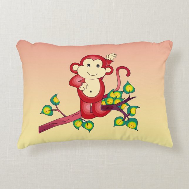 Sweet Red Monkey Yellow and Orange Accent Pillow (Front)
