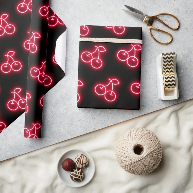 Sweet Red Neon Cherry Pattern Wrapping Paper (Crafts)