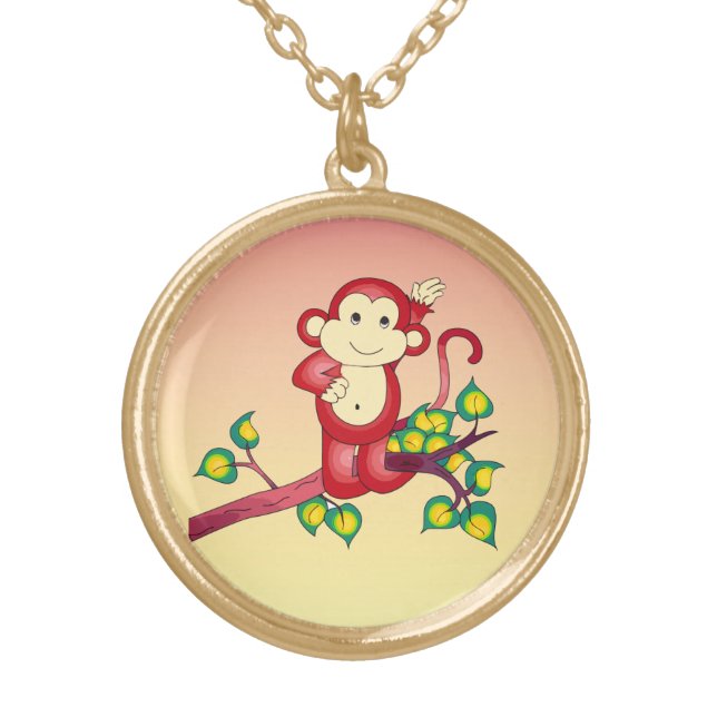 Sweet Red Orange Yellow Monkey Animal Necklace (Front)