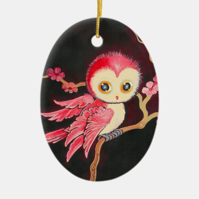 Sweet Red Owl Ceramic Ornament (Front)