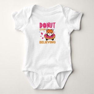 Sweet Red Panda Funny Animals In Donut Pink Baby Bodysuit