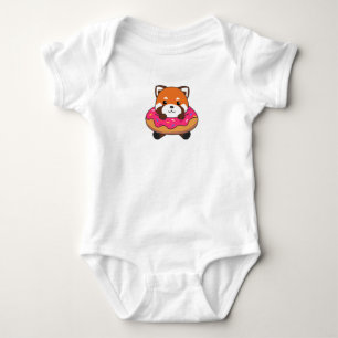 Sweet Red Panda Funny Animals In Donut Pink Baby Bodysuit