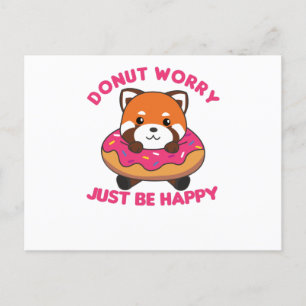 Sweet Red Panda Funny Animals In Donut Pink Postcard