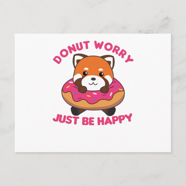Sweet Red Panda Funny Animals In Donut Pink Postcard (Front)