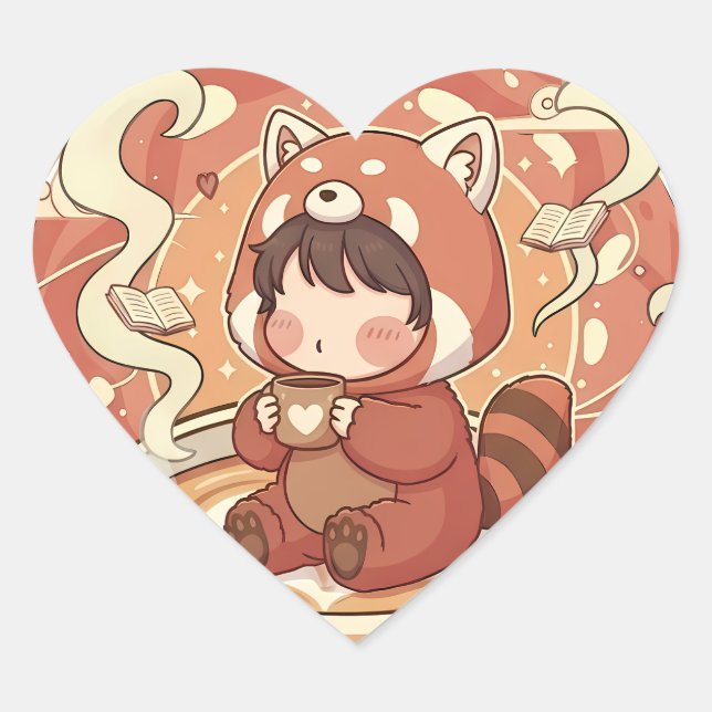 Sweet Red Panda Love Heart Shaped Sticker (Front)