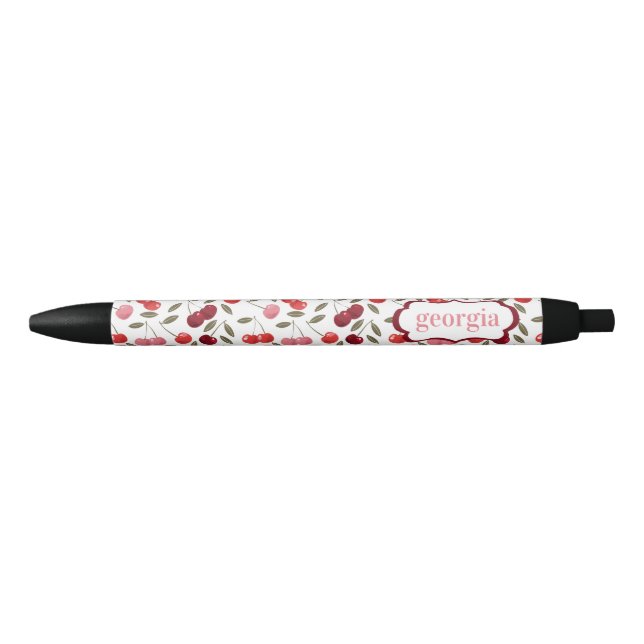 Sweet Red Pink Cherry Pattern | Monogram Pen (Front)