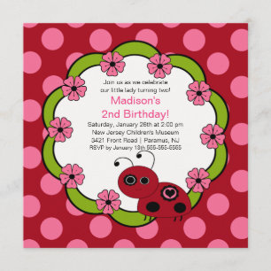Sweet Red & Pink Ladybugs Birthday Invitation