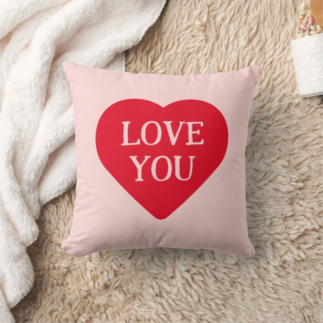 Sweet Red Pink Red Heart Look Throw Pillow (Blanket)