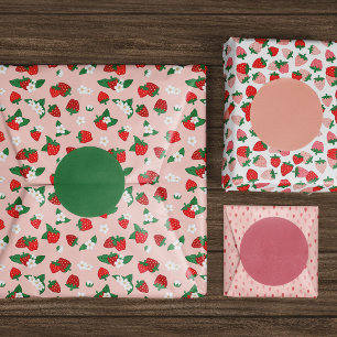 Sweet Red Pink Strawberries White Flowers Pattern Wrapping Paper Sheets