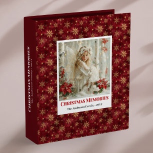 Sweet Red Poinsettia Angel Holiday Beauty memory  3 Ring Binder