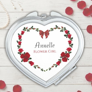 Sweet Red Roses Flower Girl Gift Compact Mirror