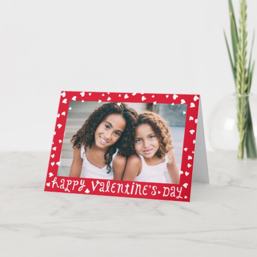 Sweet Red Scattered Hearts Photo Frame Valentines Holiday Card