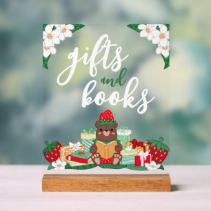 Sweet Red Strawberry Bear Gifts Books Baby Shower Acrylic Sign