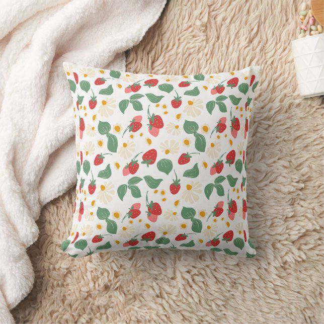 Sweet Red Strawberry Garden Fruit Pattern  Throw Pillow (Blanket)