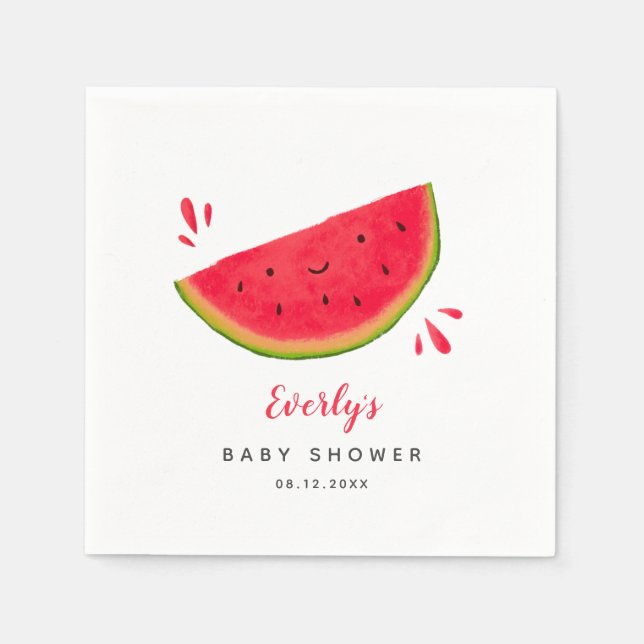 Sweet Red Watermelon Summer Baby Shower Napkins (Front)