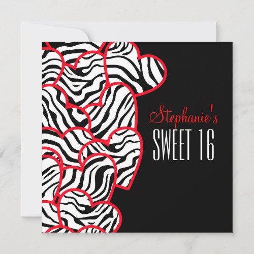 Sweet red zebra hearts Sweet 16 Party Invitation