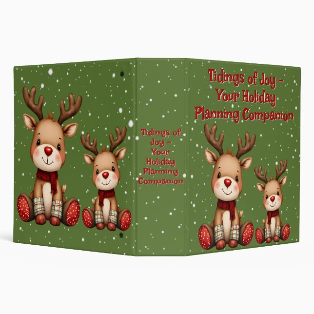 Sweet Reindeer Pair in Holiday Snowfall 3 Ring Binder (Background)