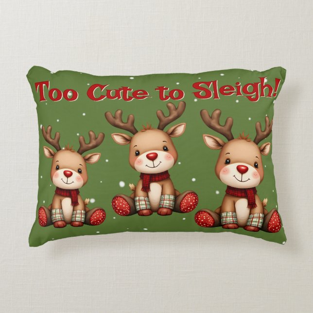 Sweet Reindeer Pair in Holiday Snowfall Accent Pillow (Front)