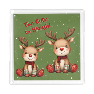 Sweet Reindeer Pair in Holiday Snowfall Acrylic Tray