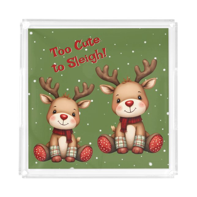 Sweet Reindeer Pair in Holiday Snowfall Acrylic Tray (Front)