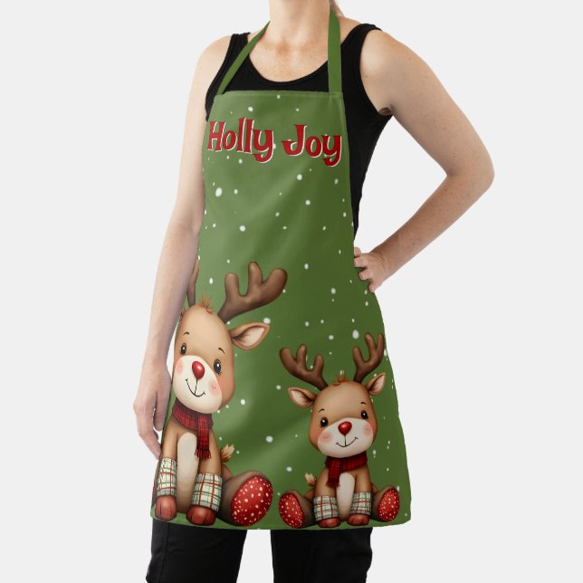 Sweet Reindeer Pair in Holiday Snowfall Apron (Insitu)