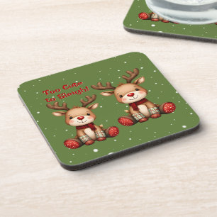 Sweet Reindeer Pair in Holiday Snowfall Beverage Coaster