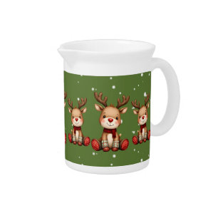Sweet Reindeer Pair in Holiday Snowfall Beverage Pitcher