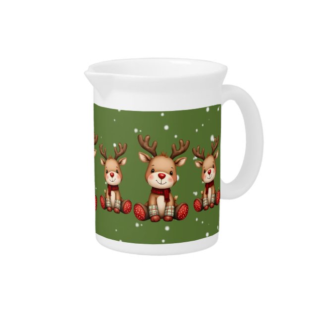 Sweet Reindeer Pair in Holiday Snowfall Beverage Pitcher (Right)
