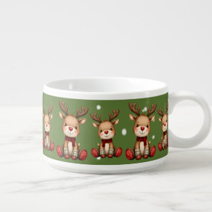 Sweet Reindeer Pair in Holiday Snowfall Bowl