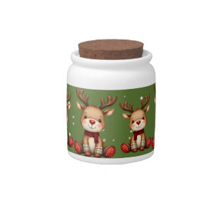 Sweet Reindeer Pair in Holiday Snowfall Candy Jar
