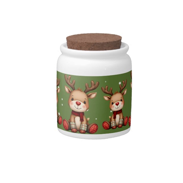 Sweet Reindeer Pair in Holiday Snowfall Candy Jar (Front)